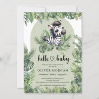 Joli bébé zèbre Aquarelle verte tropicale