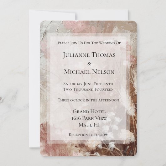 Invitation Joli Beige Blush Boho rose Mariage Floral (Devant)