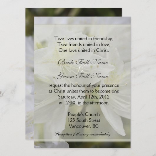 Invitation Joli blanc azalée fleurs mariage chrétien (Devant / Derrière)