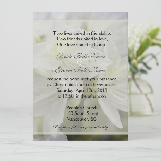 Invitation Joli blanc azalée fleurs mariage chrétien (Debout devant)