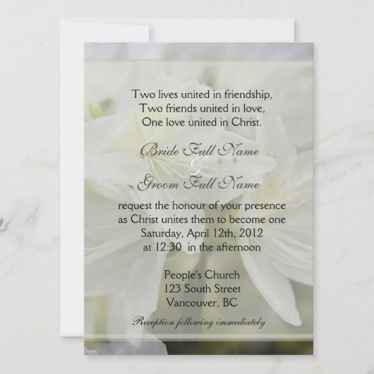 Invitation Joli blanc azalée fleurs mariage chrétien (Devant)