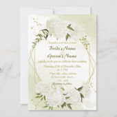 Invitation joli blanc fleurs verdure mariage géométrique (Devant)