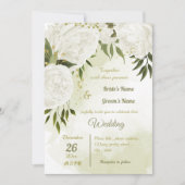 Invitation joli blanc fleurs verdure mariage géométrique (Devant)
