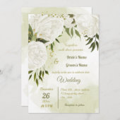 Invitation joli blanc fleurs verdure mariage géométrique (Devant / Derrière)