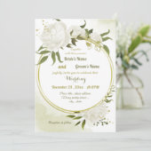 Invitation joli blanc fleurs verdure mariage géométrique (Debout devant)