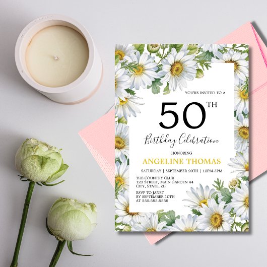 Invitation Joli blanc marguerite Floral verdure Anniversaire