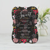 Invitation Joli blanc rose floral noir brush Strokes (Debout devant)