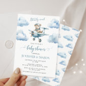 Invitation Joli bleu avion en peluche ours bébé garçon douche