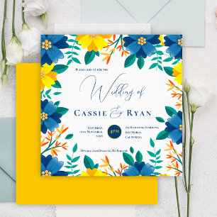 Invitation Joli bleu bleu jaune Floral Mariage romantique