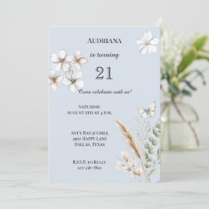 Invitation Joli Bleu Bleu Papillon Floral Anniversaire