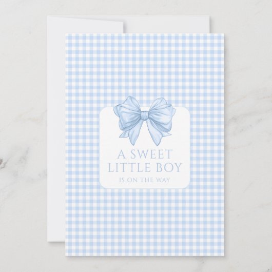 Invitation Joli bleu en vichy arc ruban arc bébé bébé garçon (Dos)