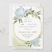 Invitation joli bleu fleurs verdure mariage géométrique (Devant)