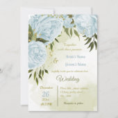 Invitation joli bleu fleurs verdure mariage géométrique (Devant)