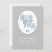 Invitation Joli bleu gris éléphant mère et bébé garçon douche (Devant)
