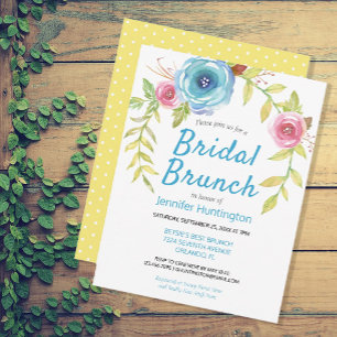 Invitation Joli Bleu Jaune Fête des mariées Floral Brunch