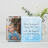 Invitation Joli bleu Personnaliser Flocon de neige Photo Noël (Debout devant)