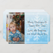 Invitation Joli bleu Personnaliser Flocon de neige Photo Noël (Devant / Derrière)