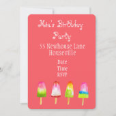 Invitation Joli bloc de glace rose popsicle Summer girl Party (Devant)