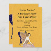 Invitation Joli Blond Anniversaire Fée Papillon Ailes Jaune (Devant / Derrière)