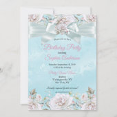 Invitation Joli Blue Floral Turquoise Rose rose fête d'annive (Devant)