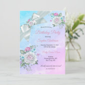 Invitation Joli Blue Floral Turquoise violet rose fête d'anni (Debout devant)