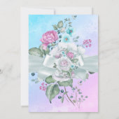 Invitation Joli Blue Floral Turquoise violet rose fête d'anni (Dos)