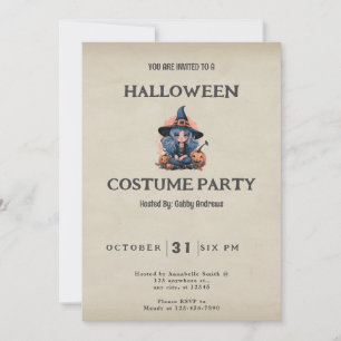 Invitation Joli Blue Haired Witch Vintage Halloween