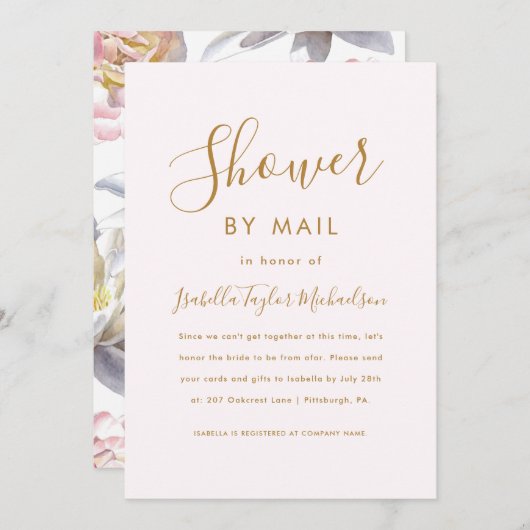Invitation Joli Blush avec Fête des mariées florale par courr (Devant / Derrière)
