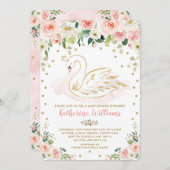 Invitation Joli Blush Floral Swan Princess Baby shower fille (Devant / Derrière)