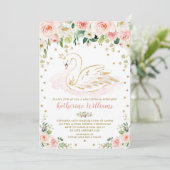 Invitation Joli Blush Floral Swan Princess Baby shower fille (Debout devant)
