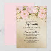 Invitation Joli Blush or rose floral 15e anniversaire (Devant / Derrière)