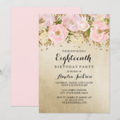 Invitation Joli Blush or rose floral 18e anniversaire (Devant / Derrière)