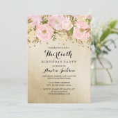 Invitation Joli Blush or rose floral 30e anniversaire (Debout devant)