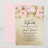 Invitation Joli Blush or rose floral 50e anniversaire (Devant / Derrière)