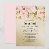 Invitation Joli Blush or rose floral 60e anniversaire (Devant / Derrière)