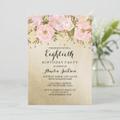 Invitation Joli Blush or rose floral 80e anniversaire (Debout devant)
