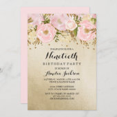 Invitation Joli Blush or rose floral 90e anniversaire (Devant / Derrière)