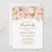Invitation Joli Blush Pink Gold Floral 90e anniversaire (Devant)