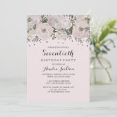 Invitation Joli Blush Pink Silver Floral 70e anniversaire (Debout devant)