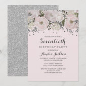 Invitation Joli Blush Pink Silver Floral 70e anniversaire (Devant / Derrière)