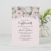 Invitation Joli Blush rose argent floral 18e anniversaire (Debout devant)