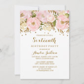Invitation Joli Blush Rose or Floral 16e anniversaire (Devant)