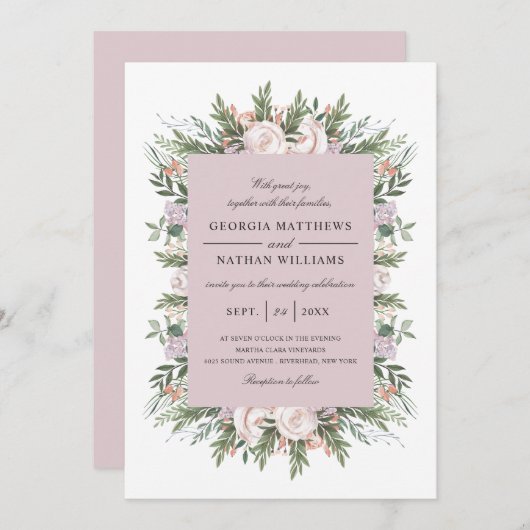 Invitation Joli Bohème Floral Élégant Mariage Mauve Lumière (Devant / Derrière)