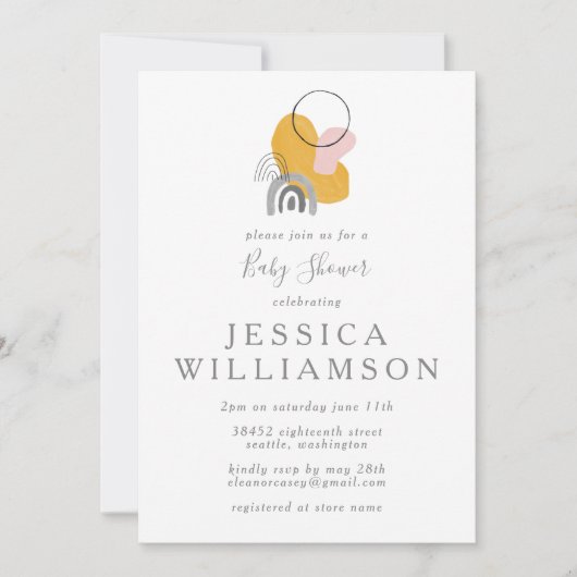 Invitation Joli Boho Art Abstrait en Baby shower Jaune (Devant)