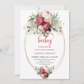 Invitation Joli Boho Bourdon Blush Floral Or Vert Doré Bébé (Devant)