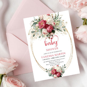 Invitation Joli Boho Bourdon Blush Floral Or Vert Doré Bébé