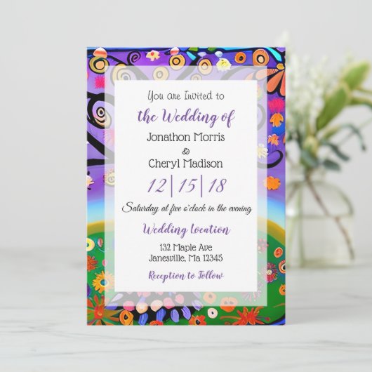 Invitation Joli Boho Coloré Mariage Whimsical Tree (Debout devant)