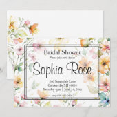 Invitation Joli Boho Orange rose Aquarelle Fleurs sauvages (Devant / Derrière)
