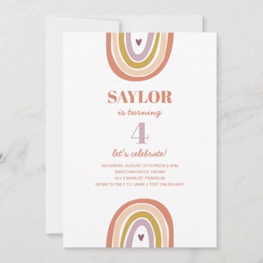 Invitation Joli Boho Rainbow Peach Blush Anniversaire (Devant)