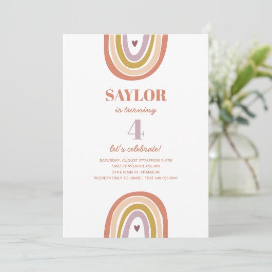 Invitation Joli Boho Rainbow Peach Blush Anniversaire (Debout devant)